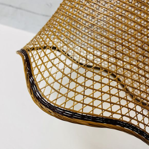 Wicker Basket Hanging Pendant Lamp Shade Round Tulip Shape Cottage Core Boho MCM - Picture 6 of 9